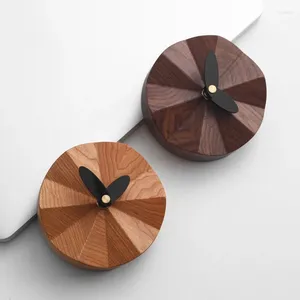 Table Clocks Household Creativity Walnut Wood Angular Clock Solid Tabletop Wooden Decoration Small Vintage Desk Home Accessories