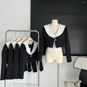 Kurtki damskie damskie japońskie kołnierz marynarz z długim rękawem Kurtka Lady Spring Autumn Streetwear Single Button Black Short