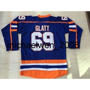 Weng Goon Hockey Jersey 100% Sömd #69 Doug the Thug Glatt Jersey Goon Movie Hockey Halifax Highlanders Jerseys Blue Vintage