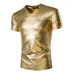 T-shirt da uomo 2023 Summer Gold Silver T-shirt Black Men Coltivazione uomo a maniche corte Hip-hop Nightclub Rivestimento impermeabile lucido