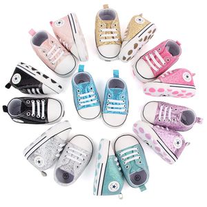 Baby Shoes Boy Girl Star Sneaker Soft Anti-Slip Sole Newborn Shoes Glitter Infant First Walkers Toddler Casual Canvas Crib Shoes