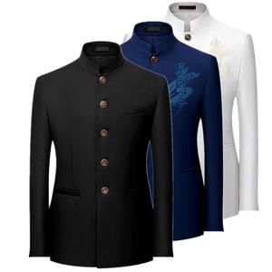 Mäns kostymer blazers kinesiska stand collar män blazer 7xl stor storlek solid casual kostym jacka smal fit mens bröllop blazers gul burgogne vit svart 231110