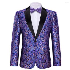 メンズスーツデザイナースーツメンズシルクブレザーボウタイセットパープルブルーピンクの花男性ジャケットコートスリムカジュアルウェディングドレスバリー