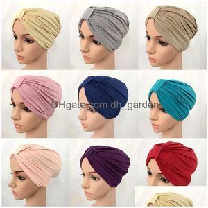 Beanie/Schädelkappen Beanie/Skl Caps Frauen Muslim Hijab Schal Innen Damen Islamisches Kreuz Stirnband Turban Headwrap Haarband Kopf Dhgarden Dhlwf