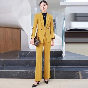 Calças de duas peças femininas 2023 primavera outono e inverno moda profissional conjunto elegante terno casaco combinando versão coreana casual t