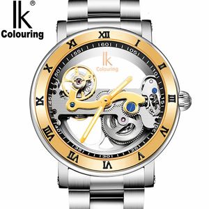 Wristwatches IK Mens Watches Top Brand Luxury Automatic Mechanical Watch Male Sided Hollow Transparent Steel 5 ATM Waterproof 231110
