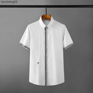 Мужские повседневные рубашки 2022 Летние роскошные полосатые вышивающие рубашки для мужчин короткие рукава тонкие повседневные рубашки Компания