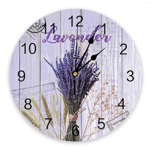 Wall Clocks Lavender Ear Of Wheat Vintage Flower Large Kids Room Silent Watch Office Home Decor Hanging Gift