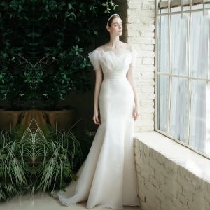 Proste długie na ramionach organza sukienki ślubne krótkie rękawy syrena długość podłogi suknie ślubne