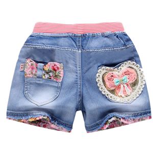 Shorts Summer Kids Denim For Girls Fashion Girl Princess Jeans Pantaloni per bambini Abbigliamento floreale 230411