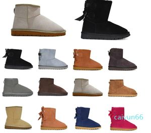 Women Classic Ankle Short Snow Boot Bow Triple Black Pink Chesut Brown Navy Khaki Womens Booties