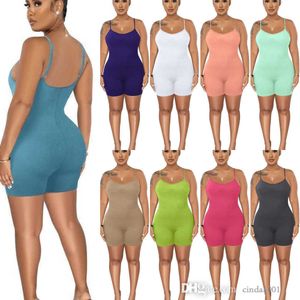 Kobiety Sling Jumpsuits Nowy letni moda Solid Kolor U Neck Sexy Otwarte Back Slim Rompers