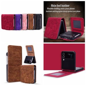 Zflip5 Klappbare Leder-Geldbörsen-Hüllen für Samsung Z Flip 5 4 3 Flip5 Galaxy Zflip4 Mode Luxus Aufdruck Blume Retro Sonnenblume Hartplastik Telefon Flip Cover Tasche