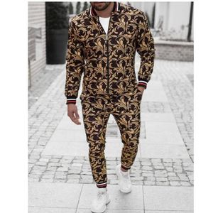 Men Tracksuits Leopard Suit 2 Pieces Sport Suits European American Trends 3D Print Zipper Slim Casual sets Fashion Tracksuit Men S312x