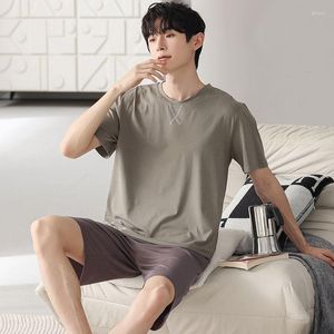 ملابس نوم للرجال Whyy Modal Men Solid Summer 2023 Pajama يضع شورت Pijama مع قميص بالإضافة إلى حجم بيجاما الراحة غير الرسمية