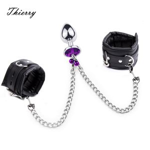 Toys para adultos Thierry High Gality Anal Plug to Wrist Bondage Kit Fetish Handcuffs Games Product BDSM Sex for Men Mulheres Restrições 230411