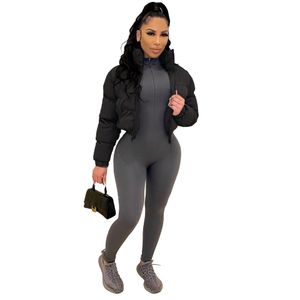 Women's Down Warm Jackets For Women 2022 Winter Hooded Coat Brown Quilted Crop Top Puffer Zipper Streetwear Long Sleeve Outerwear