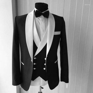 Mäns kostymer design en knapp svart brudgum tuxedos sjal lapel groomsmen mens bröllop prom (jacka byxor väst slips) nr: 172