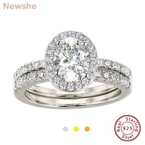 Anéis de casamento She 2pcs Halo oval de corte anel de noivado de casamento para mulheres sólidas 925 prata esterlina aaaaa cz jóias de ouro 230410