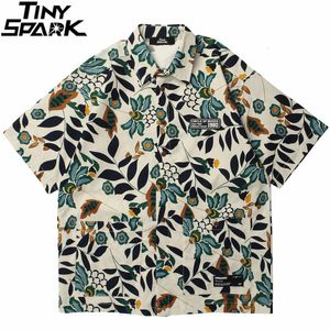Мужские повседневные рубашки Мужские гавайские рубашка хип -хоп -стрит -одежда распечатана печать пляжная рубашка с коротким рукавом хараджуку повседневная рубашка алоха тонкие топы 230410