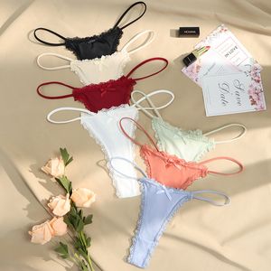 Sports Thin G-strings Sexy Lace Thongs Breathable Traceless Women's Underwear Low Waist Cotton Crotch Bow Panties Seamless Briefs
