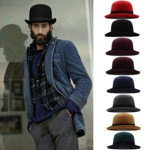 Ampla borda chapéus balde homens mulheres mistura de lã oval top bowler lã fedora bonés trilby clássico derby sunhat ajustável reino unido ml US 7 187 38 231110