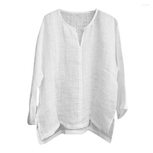 Camicette da donna Camicia da donna in cotone e lino Breve vintage da uomo Casual manica lunga T-shirt larghe Camisa con scollo a V Camicie stile Boho Abbigliamento da strada