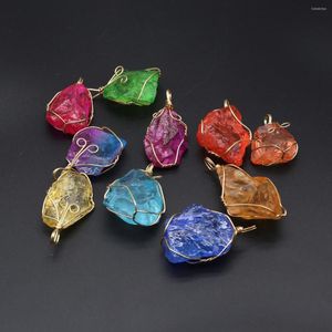 Pendant Necklaces Natural Stone Irregular Shape Colorful Metal Wire Wrapped Charms For DIY Women Men Jewelry Making Accessories Gifts