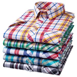 Men's Casual Shirts 100% Cotton Man' Shirt Short Sleeve Plaid for Summer Cool Checkered Shirts Men Business Casual with Pocket Leisure Plus Size 230411