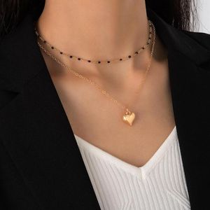 Pendant Necklaces Vintage Gold Color Love Heart Necklace For Women Girl Simple Black Beads Chain Choker Fashion Jewelry Gift