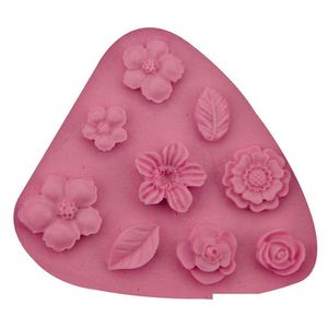 Strumenti per torte Cartone animato Fiore Foglia Sile Fondente Sapone Stampo 3D Cupcake Gelatina Caramelle Cioccolato Decorazione Strumento di cottura Mod Drop Delivery Hom Dhw76