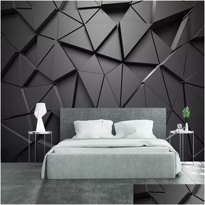 Wallpapers Modern Creative 3D Geometric Abstract Gray Triangle Large Mural Wallpaper Living Room Tv Wall Home Decor Cloth Fresco Dro Dhx9P