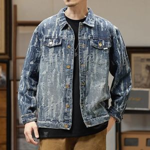 Erkekler Jakard denim ceket gevşek ve kişiselleştirilmiş delikli üst büyük boy m-7xl sonbahar yeni ürün nostaljik denim ceket