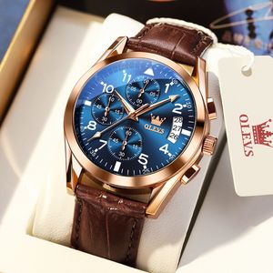 Wristwatches OLEVS 2878 Quartz Men Watch Classic Waterproof Luminous Wristwatch Leather Strap Date Display Luxury Top Brand for 230410
