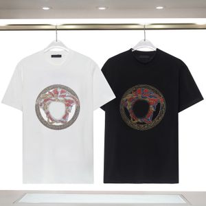 2023 Verão Novo moda masculina Primavera e verão Fashion Flores e pássaros lindos t-shirt de manga curta de manga curta Broca brilhante