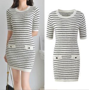 322 2023 Runway Dress Spring Summer Dress Brand Same Style Empire Crew Neck Short Sleeve White Womens Dress Fashion yl