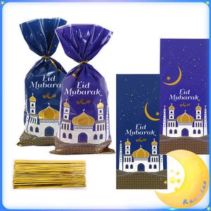 4 PC Gift Wrap Ramadan Decoration 50Pcs Eid Mubarak Gift Bags Sacchetto di plastica per biscotti Candy Ramadan Islamico Musulmano Forniture per feste Eid Gift Wrapping Z0411