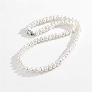 Strängar strängar Dainashi White 7-10mm sötvatten odlade pärlsträngar halsband sterling silver fina smycken för kvinnor födelsedagspresent 230410
