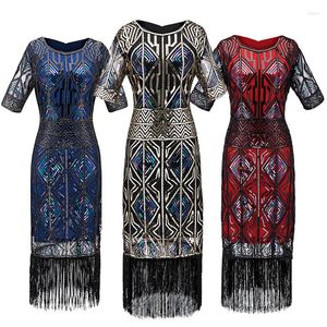 Casual Dresses 1920's Retro Sequin Dress With Fringe Party Long Skirt 20's Cheongsam Charleston