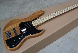 Högkvalitativ naturlig trä 4 String Jazz Electric Bass Guitar Basswood Body Maple Neck Fingerboard Chrome Hårdvara 9V Aktiv batterifri frakt