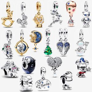 Silver Charms Sparkling Heart Snowflake Snow Globe Dangle Pendant Diy Fit Pandoras Halsband Me Armband för Women Designer Jewelry New Year Christmas Gift With Box With Box