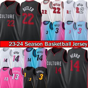 Miamis City Heats Jimmy 22 Butler Basketball Jerseys Tyler 14 Herro Dwyane 3 Wade Bam 13 Adebayo Jersey Mens Mens 23-24 Youth kids Shirt Pink