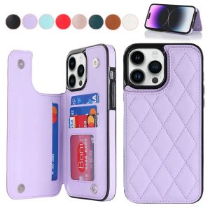 Capa de telefone de couro com fecho magnético duplo para iPhone 15 14 Pro Max 13 12 Mini 11 SE X XS XR 8 Plus 7 Slots de cartão Suporte Suporte Capa traseira Proetctive Shell