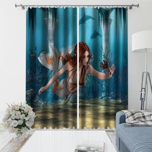 Curtain Blue Water Curtains Window Blackout Luxury 3D Set For Bed Room Living Soundproof Windproof