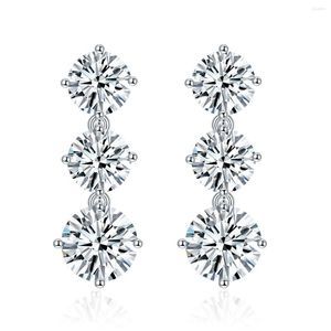 Stud Earrings BOEYCJR 925 Silver 3 Stones Design 5mm/5mm/6mm Moissanite Total 3.6ct VVS Fine Jewelry Diamond Earring For Women Gift