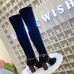 Women Sock Boots Designer Silhouette Ankle Boot Black Martin Booties Stretch High Heel Half Winter Thick Letter Shoes 35-42 01