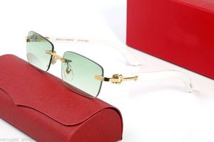ホワイトバッファローホーンサングラスデザイナー女性メンズサングラスフレームレスアイグラスラグラスラグリーマンスポーツグリーン合金オリジナルウッド竹の眼鏡ガラス