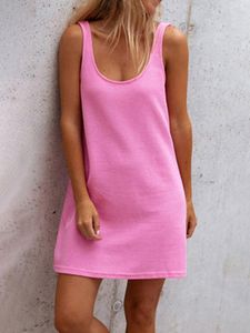 Casual Dresses Makaron Color Waffle Straps Tank Mini Dress Female U Neck Loose Off-Shoulder Backless Solid Sexy Street Home