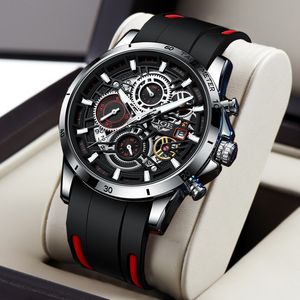 Наручительные часы Lige Mens Watch Brand Роскошный силиконовый ремешок Водостойкий спортивный кварцевый хронограф военные часы мужчины Clock Masculinobox 230410