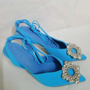 NXY Sandals Kobiety Paspappy Rhinestone Obcasy Kobiece Pumki Summer High Lace Up Stiletto Slingback Buty na 230406